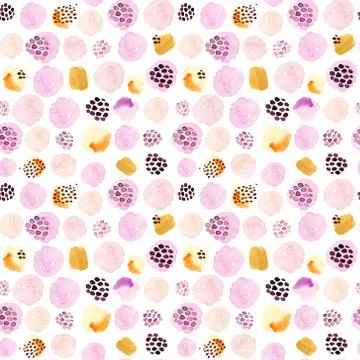 Watercolor seamless pattern, dot memphis fashion style, bright design repeating Stock Illustration