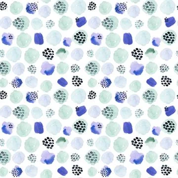 Watercolor seamless pattern, dot memphis fashion style, bright design repeating Stock Illustration