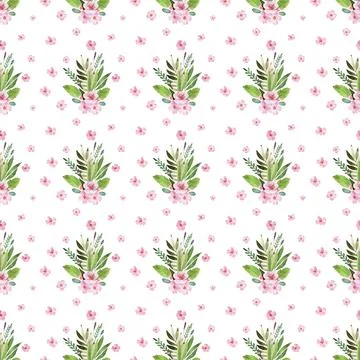 Watercolor seamless pattern drawing with branches and cherry blossoms 스톡 일러스트