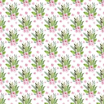 Watercolor seamless pattern drawing with branches and cherry blossoms Illustrazione stock