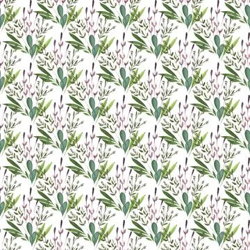 Watercolor seamless pattern drawing with branches and cherry blossoms Illustrazione stock