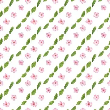 Watercolor seamless pattern drawing with branches and cherry blossoms Illustrazione stock