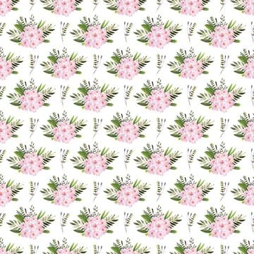 Watercolor seamless pattern drawing with branches and cherry blossoms Illustrazione stock