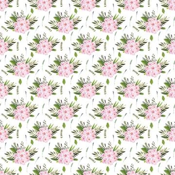 Watercolor seamless pattern drawing with branches and cherry blossoms Illustrazione stock