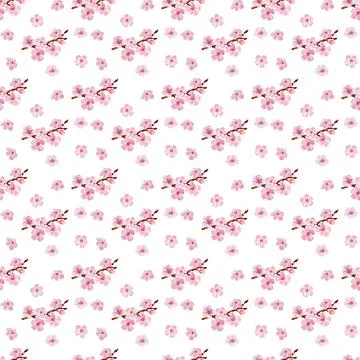 Watercolor seamless pattern drawing with branches and cherry blossoms Illustrazione stock