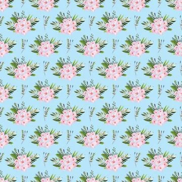 Watercolor seamless pattern drawing with branches and cherry blossoms Illustrazione stock