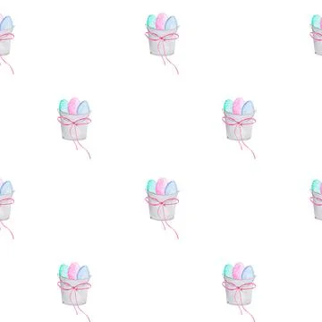 Watercolor seamless pattern with Easter bucket and colorful eggs. cute pattern イラスト素材