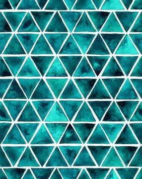 Watercolor seamless pattern with emerald triangles. Stock Illustration