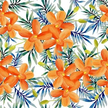 Watercolor seamless pattern of exotic flowers Stock Illustration