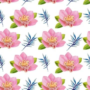 Watercolor seamless pattern of exotic flowers Stock Illustration