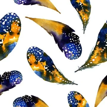 Watercolor seamless pattern with feathers. Vector illustration Stock Illustration