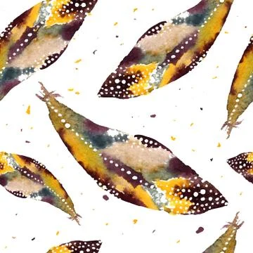 Watercolor seamless pattern with feathers. Vector illustration Illustrazione stock
