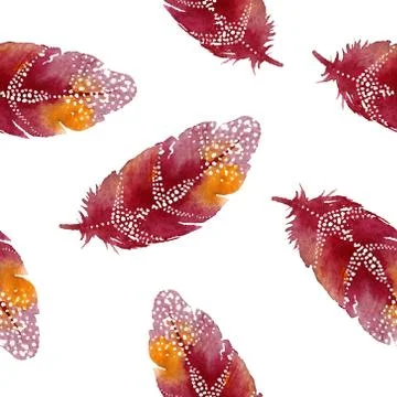 Watercolor seamless pattern with feathers. Vector illustration Stock Illustration