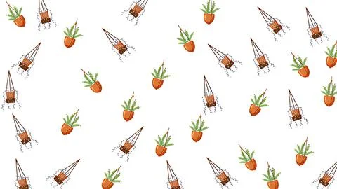 Watercolor seamless pattern featuring various hanging indoor plants and ter.. Illustrazione stock
