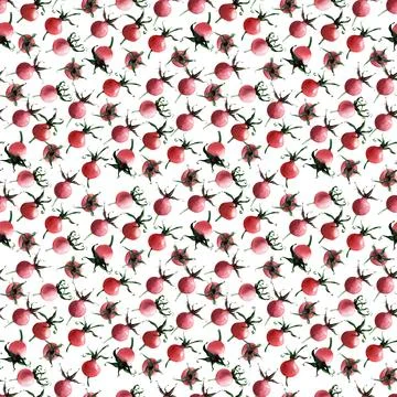 Watercolor seamless pattern with flowering branches, leaves and rosehip fruits Stock Illustration