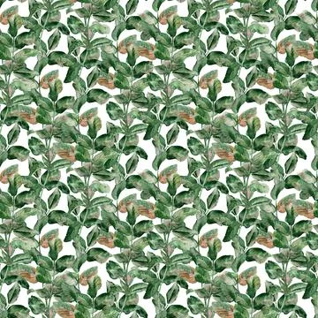 Watercolor seamless pattern with flowering branches, leaves and rosehip fruits Stock Illustration