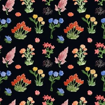 Watercolor seamless pattern with flowers Stock Illustration