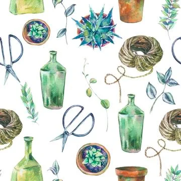 Watercolor seamless pattern with garden elements 库存插图