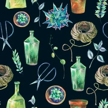 Watercolor seamless pattern with garden elements 库存插图