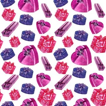 Watercolor seamless pattern gift boxes Illustrazione stock