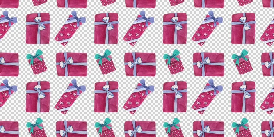 Watercolor seamless pattern with gift boxes. Hand-drawn bright illustrations Illustrazione stock