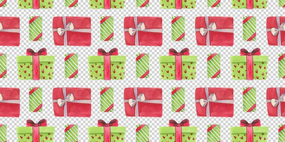 Watercolor seamless pattern with gift boxes. Hand-drawn bright illustrations Stock Illustration