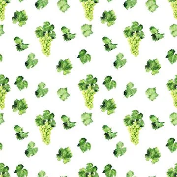 Watercolor seamless pattern with grape brushes, branches and leaves Stock Illustration