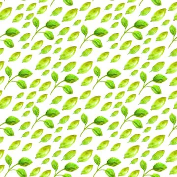 Watercolor seamless pattern with green leaf Stock Illustration