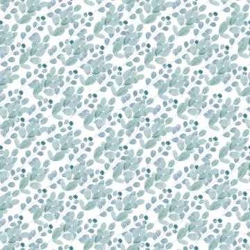 Watercolor seamless pattern with green spring plants with carved leaves Stock Illustration