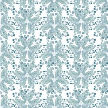 Watercolor seamless pattern with green spring plants with carved leaves Stock Illustration