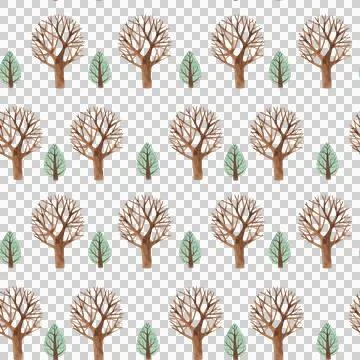 Watercolor seamless pattern with green trees, snowy mountains Illustrazione stock