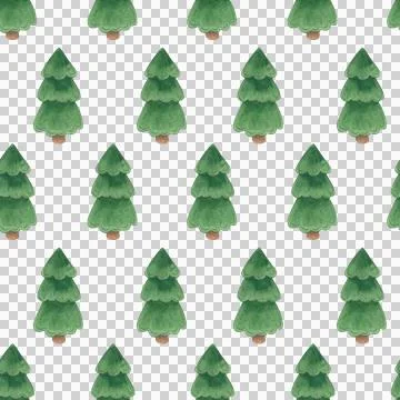 Watercolor seamless pattern with green trees, snowy mountains Stock Illustration