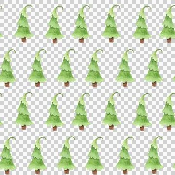 Watercolor seamless pattern with green trees, snowy mountains Stock Illustration
