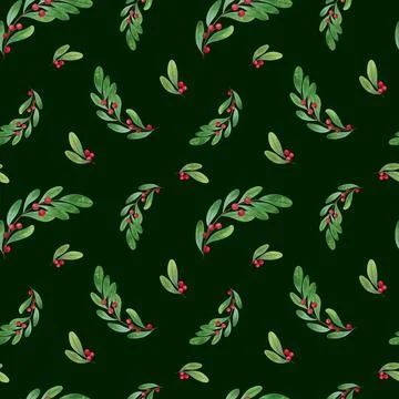 Watercolor seamless pattern with green trees, snowy mountains Stock Illustration
