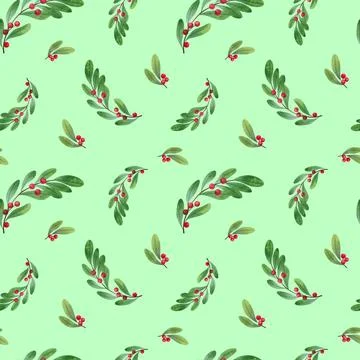 Watercolor seamless pattern with green trees, snowy mountains Stock Illustration