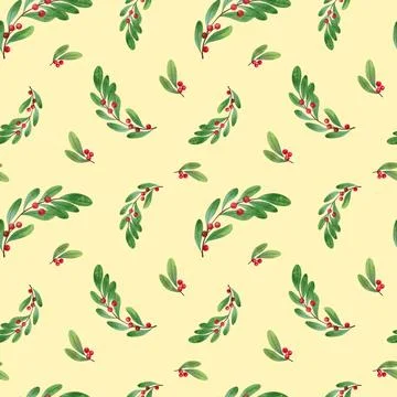 Watercolor seamless pattern with green trees, snowy mountains Stock Illustration
