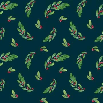Watercolor seamless pattern with green trees, snowy mountains Stock Illustration