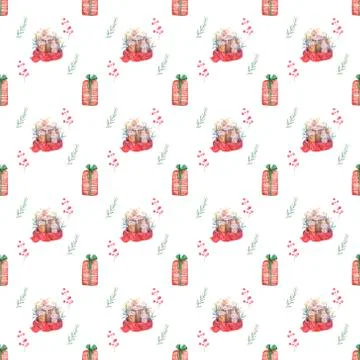 Watercolor seamless pattern Hand drawn Burning candle in christmas candlestic Stock Illustration