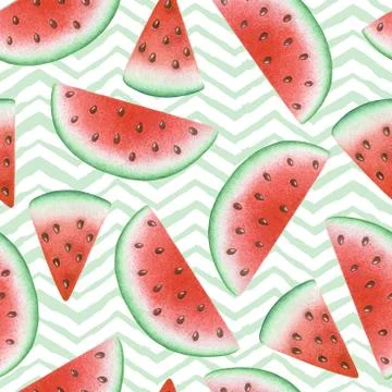 Watercolor seamless pattern with hand drawn watermelons isolated on geometric Stock Illustration
