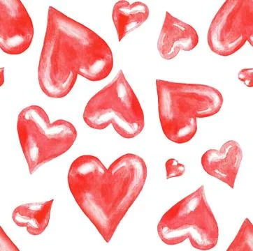 Watercolor seamless pattern of hearts Stock Illustration