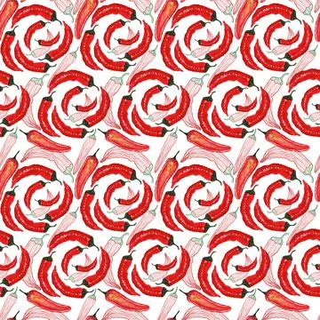 Watercolor seamless pattern with hot and sweet peppers Stock Illustration