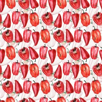 Watercolor seamless pattern with hot and sweet peppers Stock Illustration