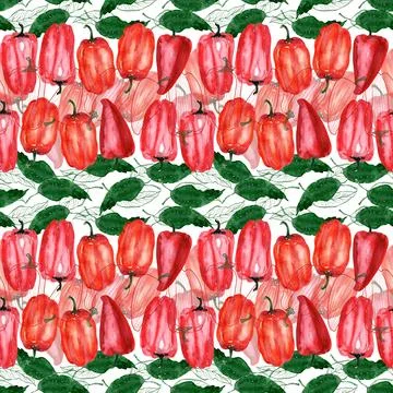 Watercolor seamless pattern with hot and sweet peppers Stock Illustration