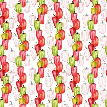 Watercolor seamless pattern with hot and sweet peppers Stock Illustration