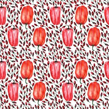 Watercolor seamless pattern with hot and sweet peppers Stock Illustration