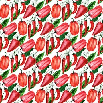 Watercolor seamless pattern with hot and sweet peppers Stock Illustration