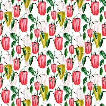 Watercolor seamless pattern with hot and sweet peppers Stock Illustration