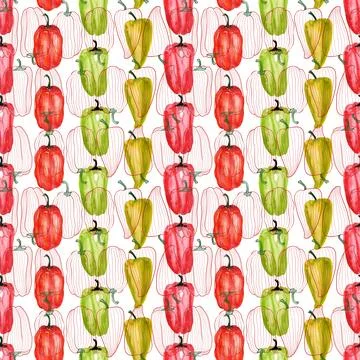 Watercolor seamless pattern with hot and sweet peppers Stock Illustration