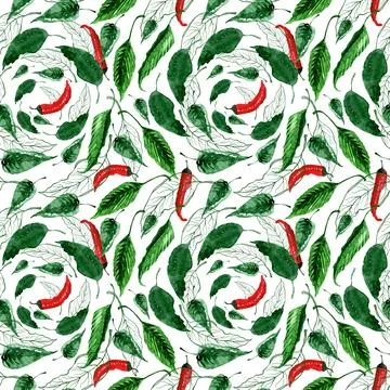 Watercolor seamless pattern with hot and sweet peppers Stock Illustration