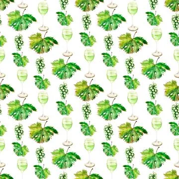 Watercolor seamless pattern with the image of grapes Stock Illustration